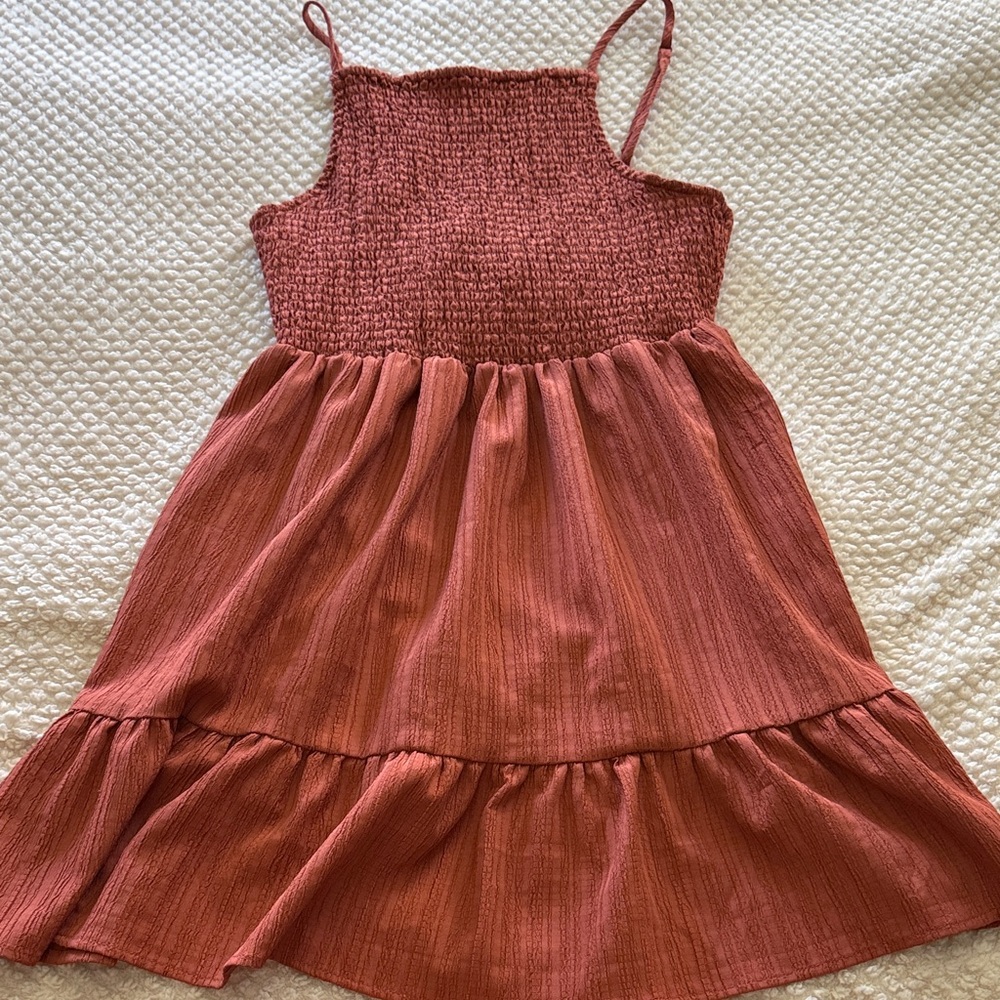 ASOS Rust Pink Smocked Sundress with Ruffle Hem